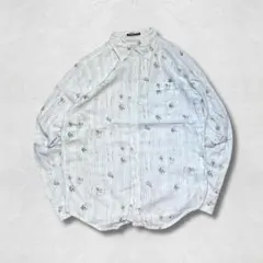 リネン混 長袖シャツ M ホワイト系 ロールアップ 2WAY 花柄 春夏のサムネイル