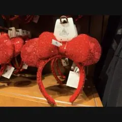 フロリダWDW♡赤ミッキー型スパンコール♡リボンカチューシャ