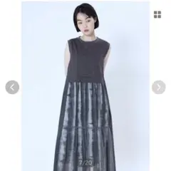 【新品】ヤマダヤLASUD柄レイヤードチュールワンピース（チャコールグレー）