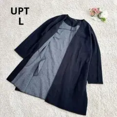 ウプト ロングカーディガン スウェット素材 体型カバー ブラック シンプル L