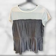 プリーツデザイン 半袖Tシャツ ホワイトグレー