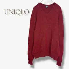 ユニクロ ウール100 Vネックニット ボルドー シンプル 長袖 a1706