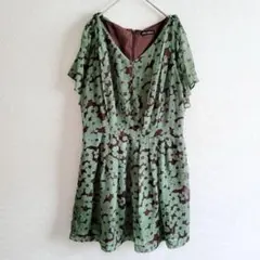 ナノユニバース チュニック　ワンピース ボタニカル柄 シフォン リボン　緑のサムネイル