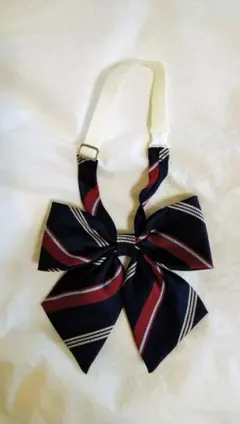 EAST BOY リボン　ネイビーとバーガンディのストライプ