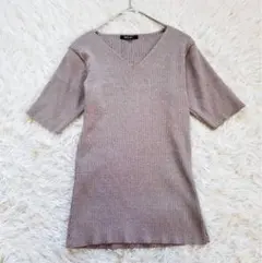 ビリーブ リブニット ラメ Vネック 五分袖(M) グレー 上品 春コーデ