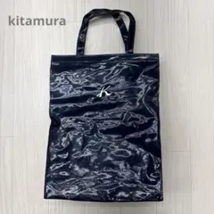 kitamura キタムラ エナメル ハンドバッグ トートバッグ ネイビー 濃紺
