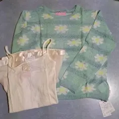 花柄透かしニットと裾オーガンジーフリルキャミソール2点セット