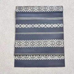 【A21】水色 ストライプ 幾何学模様 名古屋帯