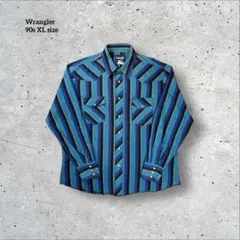 希少配色古着wrangler ウエスタンシャツ ストライプ ブルー 90s