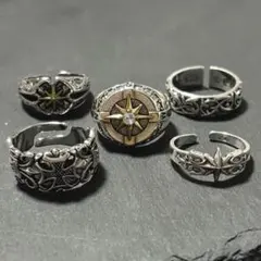 【お得な5点セット！】ヴィンテージリング アクセサリー メンズ シルバー
