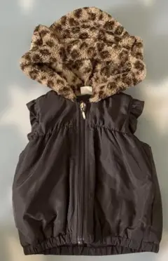 80センチ アウター ベスト ヒョウ柄 猫耳 ブラック ベビー服 子ども服のサムネイル