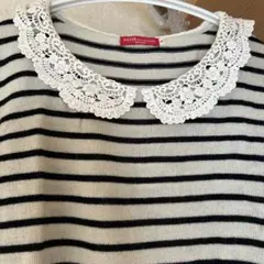 レース襟ボーダーニット