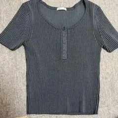 GU ダークグレー リブ編み 半袖 S