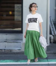 新品 グリーン フレアスカート ゴムウエスト