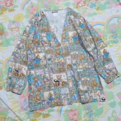 【一点物】* 古着 くま 総柄 スクラブジャケット アウター 羽織り *