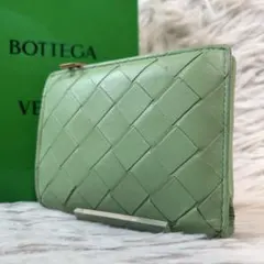 美品/現行/付属品完備✨ボッテガ マキシイントレチャート スモール 財布 薄緑