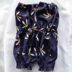 ハンドメイド　紺系　総花柄　×　小さなドット柄　ゴム3段のアームカバー