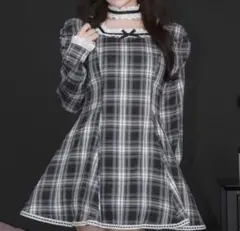 pium コットンレース長袖カフェワンピース チェック - メルカリ