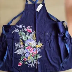 HANAE MORI 　エプロン　紺色　ネイビー花柄　日本製のサムネイル