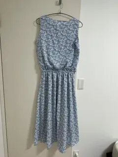 小花柄 ロングシフォン ノースリーブワンピース