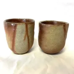【希少・在銘】古備前 備前焼 湯呑 2客セット フリーカップ 緋襷 骨董
