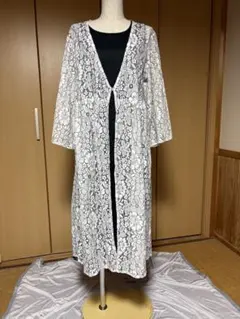 花柄レース ロングカーディガン ホワイトのサムネイル
