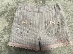 メゾピアノ　リボンとビジュー付きグレー半ズボン