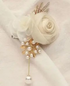 【華やか上品】コサージュ　シフォン×パールの花ブローチ❉卒業式卒園式入学式入園⑨