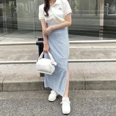 ワンアフターアナザーナイスクラップ しぼしぼスリットスカート ブルー　チェックのサムネイル