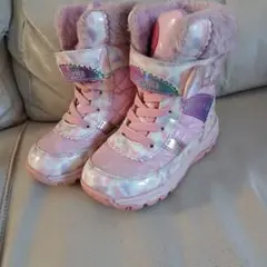 17cm　スノーブーツ　女の子 ファー付きピンクブーツ