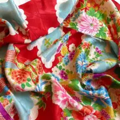 №182　古布　ハギレ　*正絹　綸子　はぎれ*　17×97cm　2枚セット