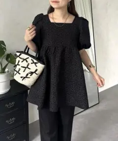 プロズヴェール フラワージャガード パフスリーブAラインブラウス