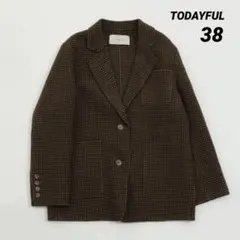 【即購入可】 TODAYFUL/ウールチェックジャケット/38サイズ/ブラウン
