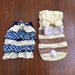犬服2着セット フリル・ストライプ　4S