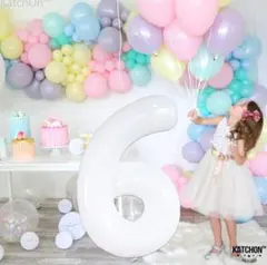 数字 風船 ナンバー バルーン 40インチ アルミバルーン (６ ホワイト)