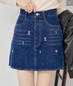 Chicoデニム ビジュー付き タイトミニスカート