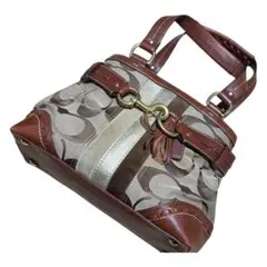 【美品】COACH シグネチャー柄　肩掛けハンドバッグ　マルチストライプ
