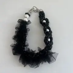 チュール×パールスマホストラップ