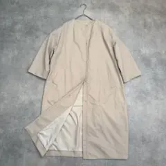 【Mila Owen】ノーカラー スプリングロングコート ベージュ ナイロン