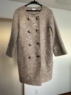 ELLE グレー ダブルブレスト ロングコート