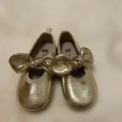 H&M ゴールド リボン付きバレエシューズ 22