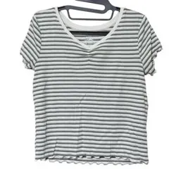 Justice ギャザー 襟 メロウ 袖 ボーダー Tシャツ コットン 重ね着