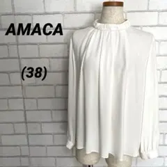 AMACA アマカ　ギャザーネックブラウス　白　アイボリー　38号
