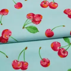 廃盤＊幅110×50cm●布 さくらんぼ チェリー コスモテキスタイル 水色