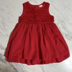 赤い花柄ノースリーブドレス　赤ワンピース ベビー用ドレス　ベビー用ワンピース