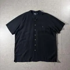 90s Polo Ralph Lauren開襟シャツ黒ブラックリネンシルク美品
