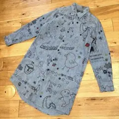 【Bohemians】✳︎かわいいアートプリント シャンブレーシャツワンピース✳︎Sのサムネイル