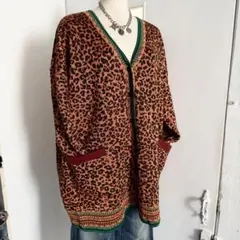 ZARAKNIT レオパード柄 豹柄 ラメ糸カーディガン L y2k 平成ギャル