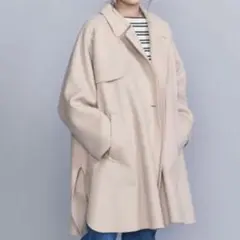 美品 ビューティー&ユース ウールナイロンリバーポンチョコート ベージュ M