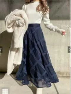 【GRL】レース刺繍チェック柄フレアスカート[tu507] ネイビー